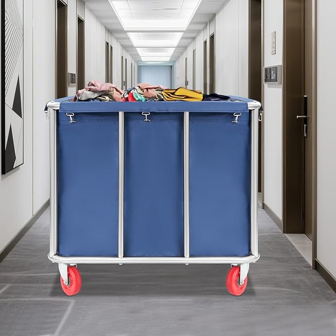 Commercial Laundry Cart with Wheels,Laundry Hamper Cart,Heavy Duty Rolling Laundry Basket with Large Capacity,Laundry Sorter Trolley for Home Hotel Apartment (Blue, 35.43 * 25.6 * 31.5in)