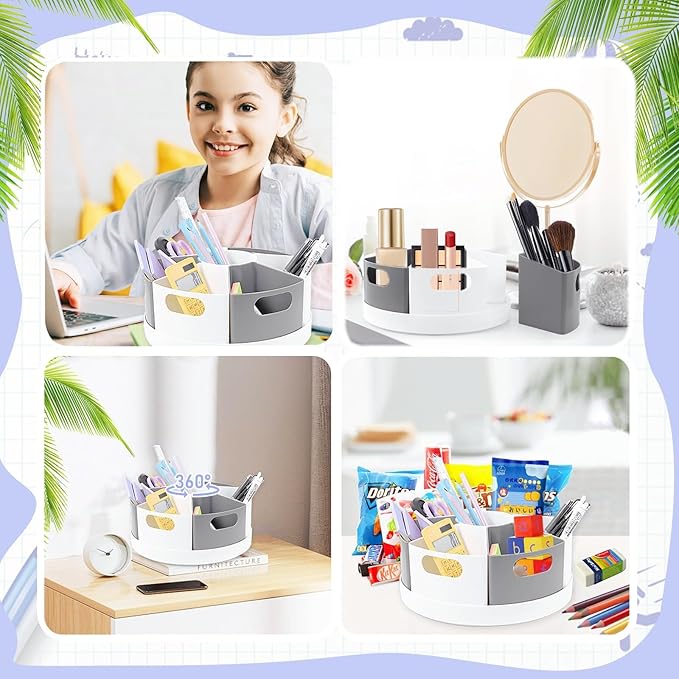 Rotating Art Supply Organizer Storage Caddy for Kids, 7 Bins Craft Crayon Marker Organizer for School Desk, Lazy Susan Pencil Holder for Classroom Organization, Homeschool Supplies