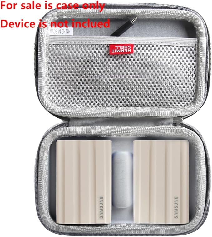 Hermitshell Hard Travel Case for Samsung T7 Shield 2TB / 1TB / 4TB, Portable SSD, USB 3.2 Gen2 External Solid State Drive (Grey, Case for 2 Hard Drives)
