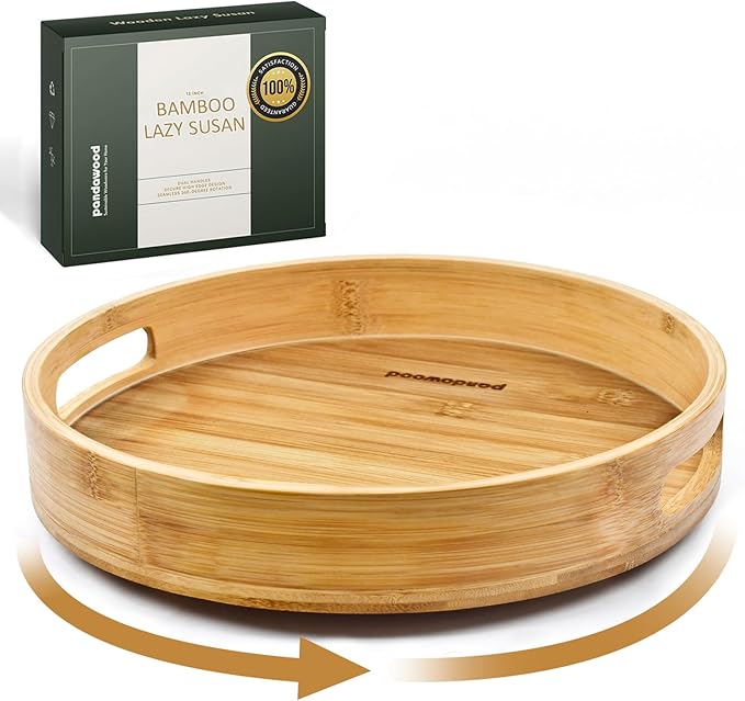Lazy Susan Turntable Organizer 12 inch - Lazy Susan for Table Top, Countertop, Dining Table, Pantry - Kitchen Cabinet Organizersan (Bamboo)