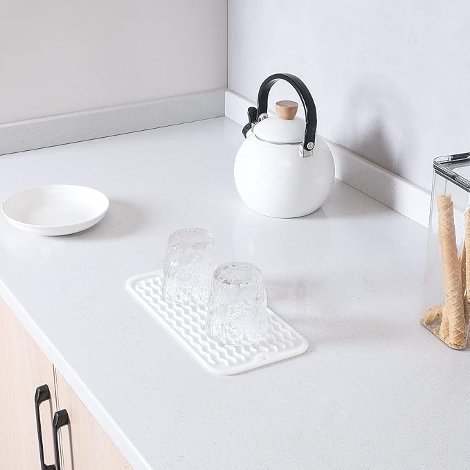 Silicone Dish Drying Mat for Multiple Usage,Easy clean,Eco-friendly,Heat-resistant Silicone Mat for Kitchen Counter or Sink,Refrigerator or Drawer Liner White S 12 inches x 6 inches