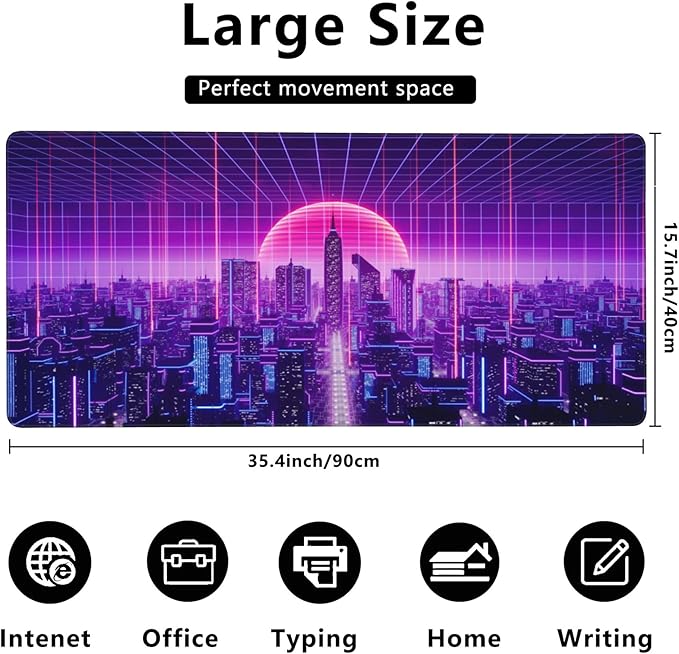 Desk Mat,Cyberpunk Gaming Mouse Pad,XXL Extended Mouse Pad Mat for Office,Computer,Keyboard with Non-Slip Base Stitched Eges Mousepad 35.4x15.75 inch