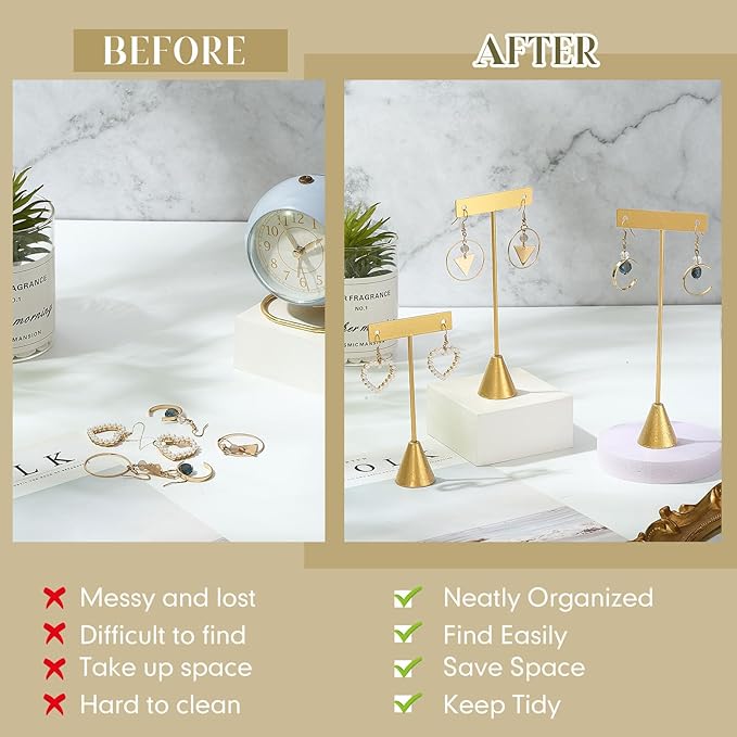 Marsui 12 Pcs Earring Display Set Earring T Bar Display Earring Holders with 3 Heights Earrings Display Stand for Jewelry(Gold)