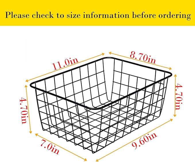 Kitchen Wire Baskets Farmhouse Decor Metal Food Storage Organizer, Household Refrigerator Bin with Built-in Handles for Cabinets,Pantry Set of 4 (Black)