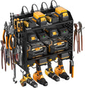 CCCEI Modular Pegboard Rack Power Tool Organizer with Charging Station. 4 Layer Wall Mount Drill Holder, Tools Battery Charger Organizer. Garage Shop Storage Utility Shelf with 6FT Power Strip. Black