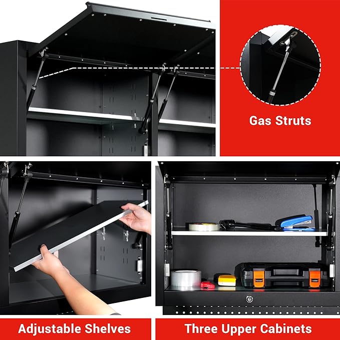 CT Copper Tailor 72-inch Tool Chest Cabinet Rolling Garage Workbench with 15 Storage Drawers and Wheels, 3 Upper Cabinet, Pegboard, Steel Large Tool Box,Matte Black