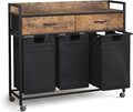 Laundry Hamper baskets 3 Section with 2 Drawers, 150L Laundry Sorter with Wheels Pull-Out Removable Laundry Bags, Rustic Brown and Black