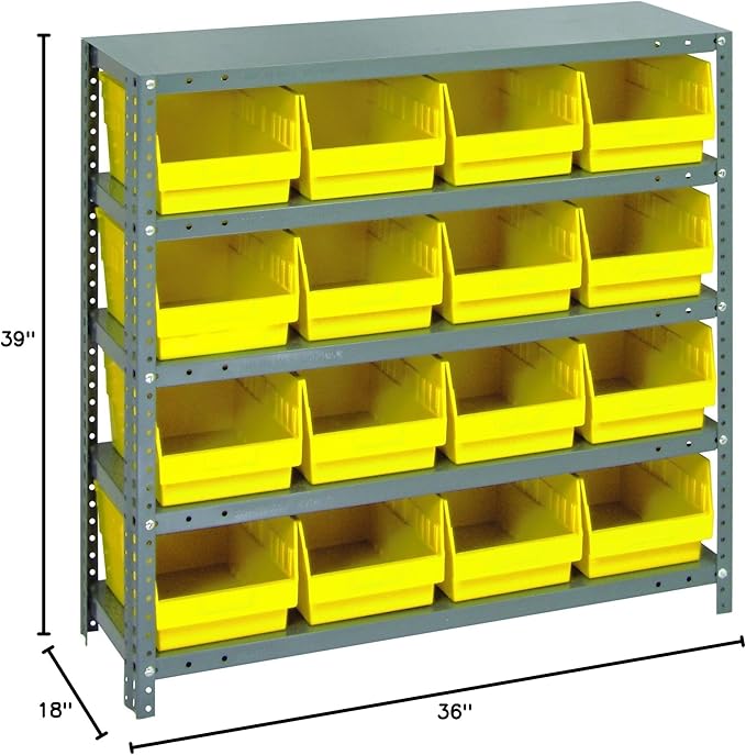 Quantum Storage Systems 1839-208YL Store More Steel Shelving Unit with 6" Shelf Bins, 18" D x 36" W x 39" H, Yellow