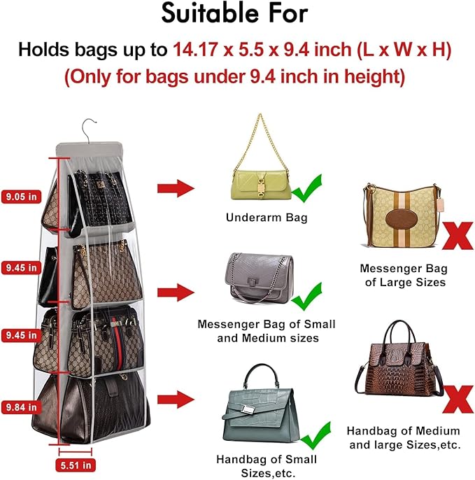 Lirex 8-Pocket Hanging Purse Organizer and 24 Pockets Scarf Organizer Bundle, Legging Storage Organizer for Closet, Grey