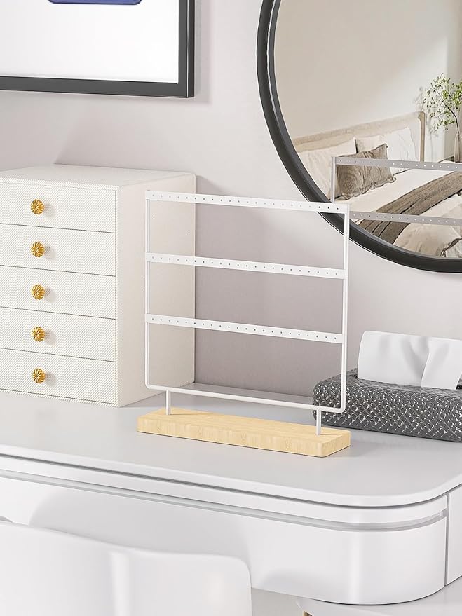 Earring Holder Organizer,Pierced Large Earrings Display Stand For Selling,Small Stud Earring Organizer Rack,Hoop Earring Storage Hanger Tree (White, 3 tier)