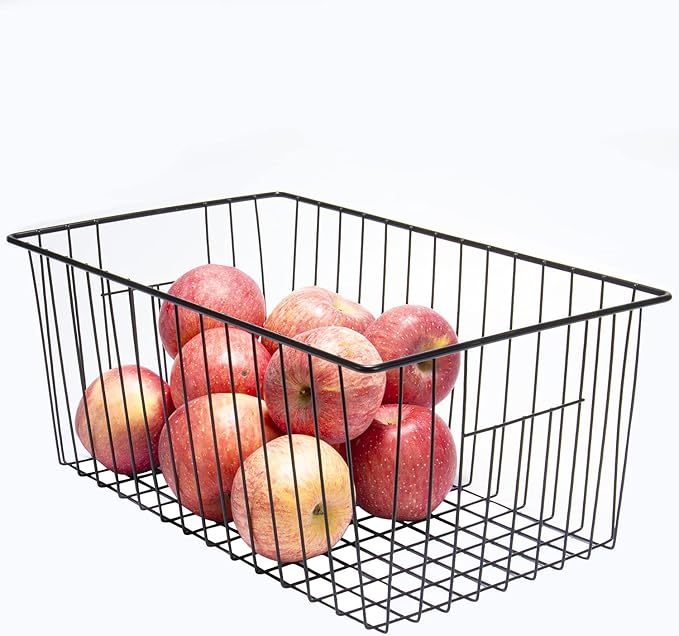 16inch Upright Freezer Organizer Baskets for 13-14,16-21 cu.ft Standup Freezer, Settle freezer chaos and reduce food waste effectively, Durable, Fully Use Space, Improve Air Circulate, Black, Pack 2