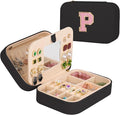 TopPerfekt Travel Jewelry Case, Jewelry Box with Mirror, Jewelry Organizer Bridal Shower Gifts to Her, Earring Storage Travel Case, Trendy Gift for Women and Girls, Girlfriend-Letter P, Black