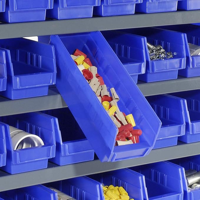 Global Industrial 13 Shelf Steel Shelving with (96) 4" H Plastic Shelf Bins, Blue, 36x12x72