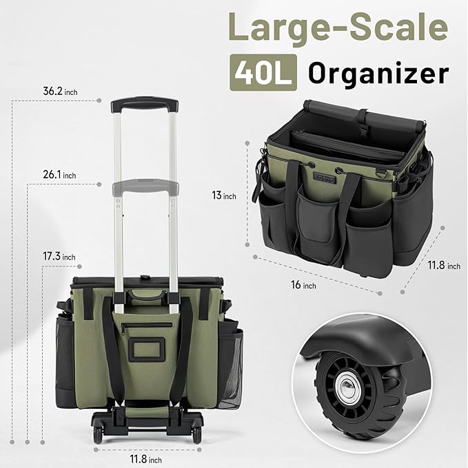 Large Cleaning Caddy for Cleaning Supplies Organizer, Rolling Cleaning Caddy Bags with Wheels for Housekeepers, Cleaning Carts on Wheels for Home Car Office Picnic
