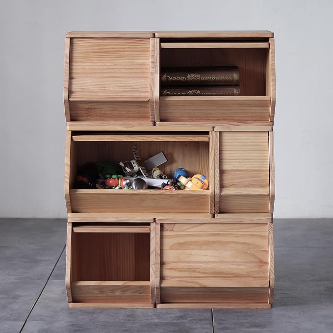 Stackable Solid Wood Storage Chests,Bins with Lids,Modular Wooden Multi-use Box,Closet Storage Organizers,Hall Entryway Cabinet,Drawers,Potato,Onion,Bread,Classify by Items,11.75”W(1 Pack)