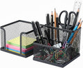 Pencil Holder for Desk, Dual-Compartment Mesh Desk Organizer Set, 2-Piece Set Black Pen Storage Holder & Post It Organizer for Home Office Desk Supplies