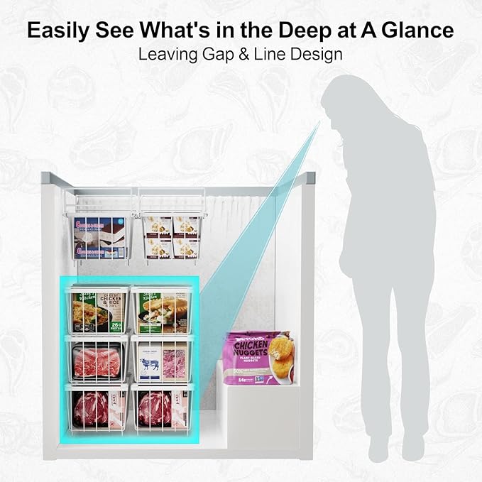 iSPECLE Freezer Organizer Bins - Expandable from 15.8" to 18.1", Fit 7 Cu.Ft Deep Freezer, Hanging Baskets for Chest Freezer, Easy Slide Access, 2 Pack, White
