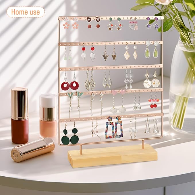 Earring Holder Organizer, Ear Jewelry Tree Organizer for Women, Earring Hanger with 5 Tiers & 120 holes (Rose Gold)