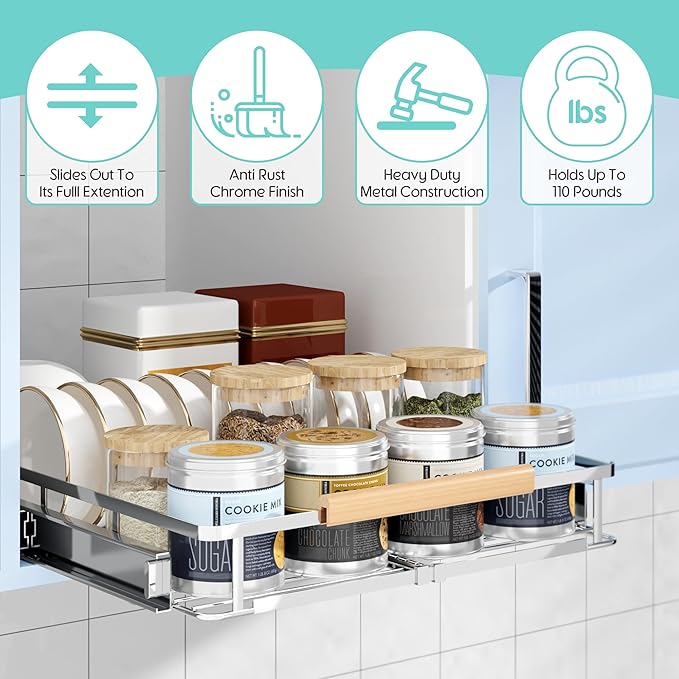 2Pack Expandable Pull Out Cabinet Organizer, Adjustable Width:17.1~28''W x 22.5''D Under Sink Organizer, Drawer Storage Shelves for Kitchen, Bathroom, Closet, Pantry, Cupboard, Pots, Pans
