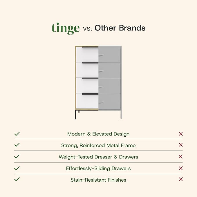 tinge Lira Premium Fabric Dresser - Solid Wooden Frame, 4 Spacious Sag-Proof Drawers with Sleek Metal Handles - Sleek & Durable Storage Solution for Your Home (Light Brown)