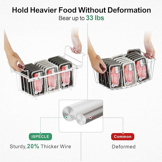 iSPECLE Freezer Organizer Bins - Expandable from 15.8" to 18.1", Fit 7 Cu.Ft Deep Freezer, Hanging Baskets for Chest Freezer, Easy Slide Access, 2 Pack, White