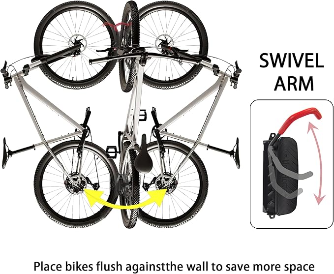 Swivel Bike Wall Mount, Bike Hangers for Garage, Space-Saving Bike Storage, Sturdy Bicycle Rack Can Holds Up to 77 lbs, Easy Install, 4 Pack