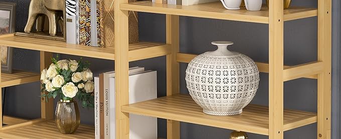 Homykic Bamboo Triple Wide Bookshelves and Bookcases, 6-Tier Shallow Open Bookcase with 17 Display Shelves, 6ft Super Large Freestanding Book Shelf for Home Office, Bedroom, Living Room