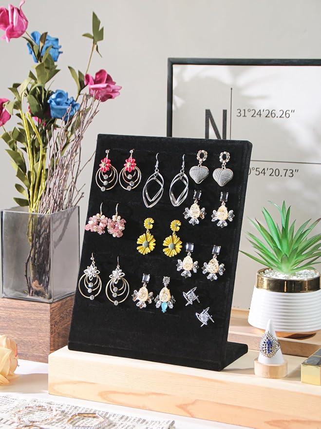 Ring Board Display Stand,Velvet Jewelry Earring Organizer Holder for Selling,Vendors Storage Tray for Multiple Rings (Black*2)