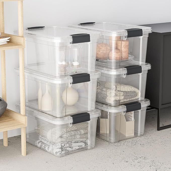 Superio Storage Bins with Lids- 2 Pack, 1.85 Qt Clear Boxes for Organizing, Stackable Plastic Containers- BPA Free, Non-Toxic, Odor Free, Organizer for Home, Office, Dorm