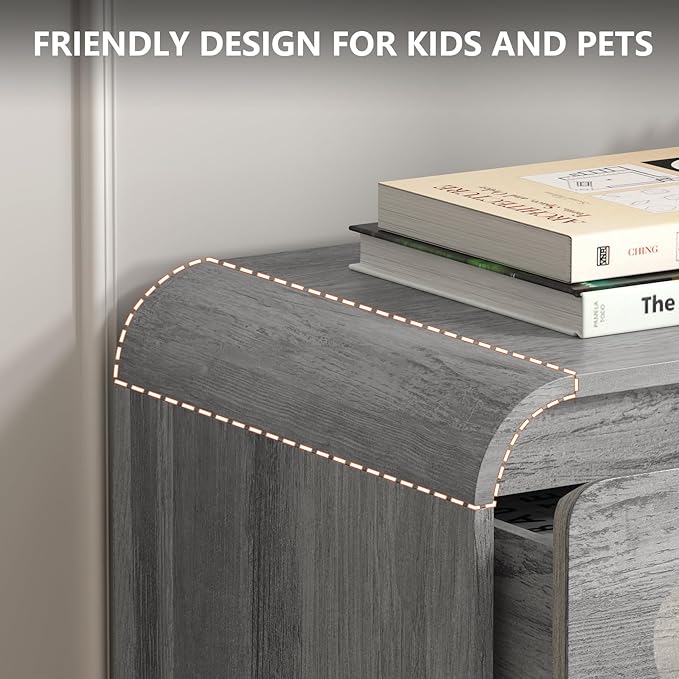 Grey Dresser for Bedroom with 6 Drawers, Tall Dressers & Chest of Drawers with Curved Profile Design, Modern Wood Closet Clothes Storage Dressers Organizer for Bedroom Living Room Hallway