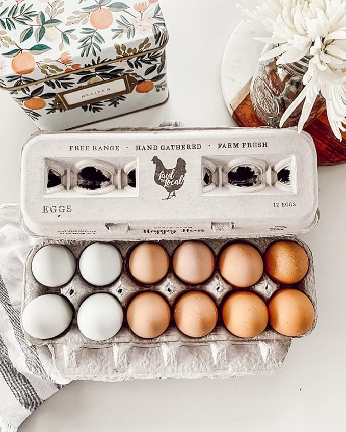 250 Egg Cartons- Bulk Value Bundle- Adorable Printed Design for Farm Fresh Eggs, Recycled Paper Cardboard, Sturdy & Reusable, Holds up to XL Chicken Eggs