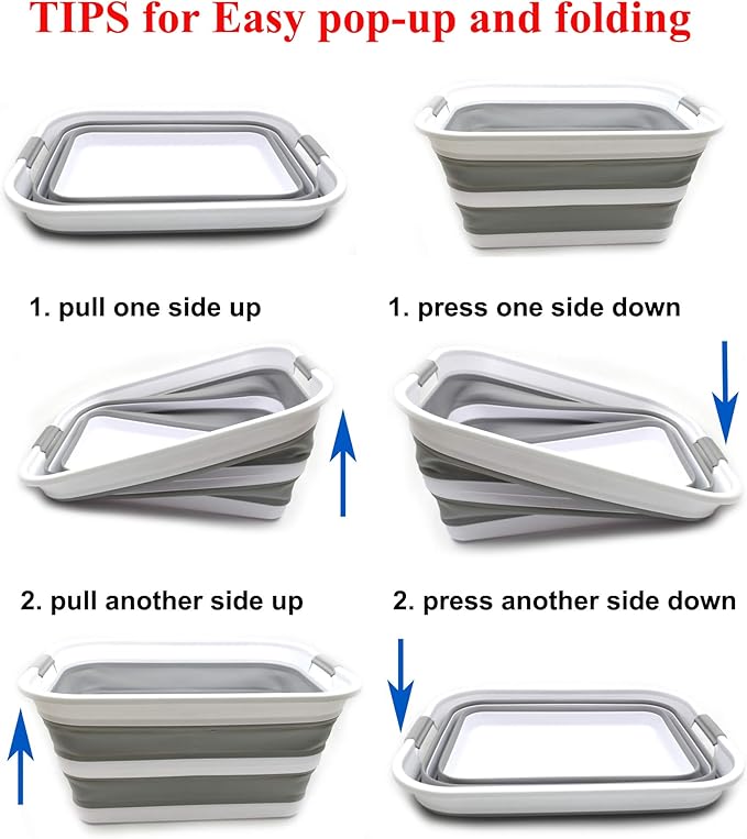 SAMMART 42L Collapsible Plastic Laundry Basket - Foldable Pop Up Storage Container/Organizer - Portable Washing Tub - Space Saving Hamper/Basket (Grey, 1)