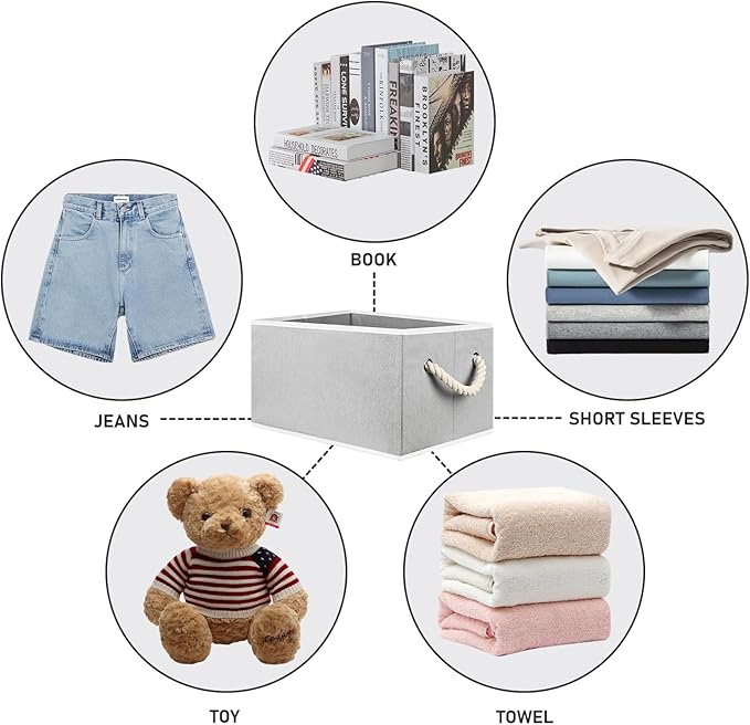 Closet Storage Bins, Linen Closet Organizers and Storage Basket for Shelves, Collapsible Shelf Baskets for Organizing Shelves, Bedroom Clothes Basket, Gray, 8 Pack