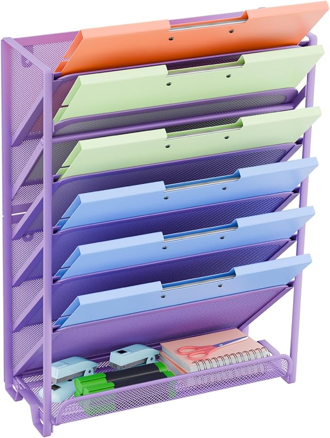 Simple Trending Wall File Organizer, Mesh 7-Tier Vertical Hanging File Holder, Desktop Metal Files Rack for Office and Home, Black