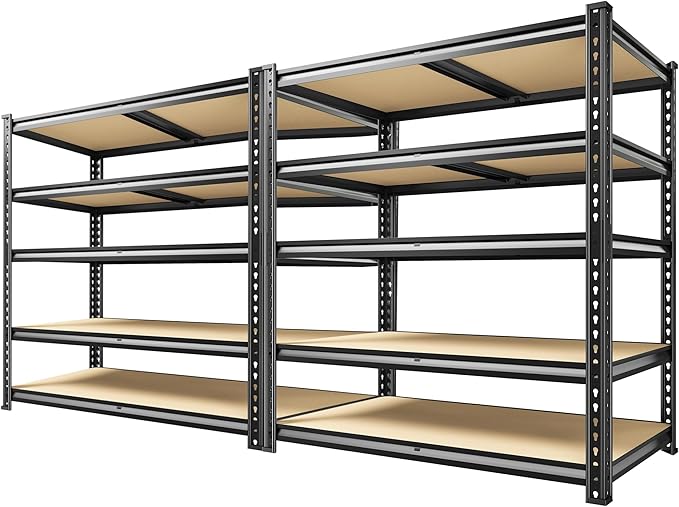 72.2" H Garage Shelves 2230LBS Storage Shelves, 5 Tier Adjustable Metal Shelving, Heavy Duty Shelving for Storage, Basement, Warehouse, Pantry, Kitchen, 35.5" W x 19.5" D x 72.2" H, Black, 2 Pack