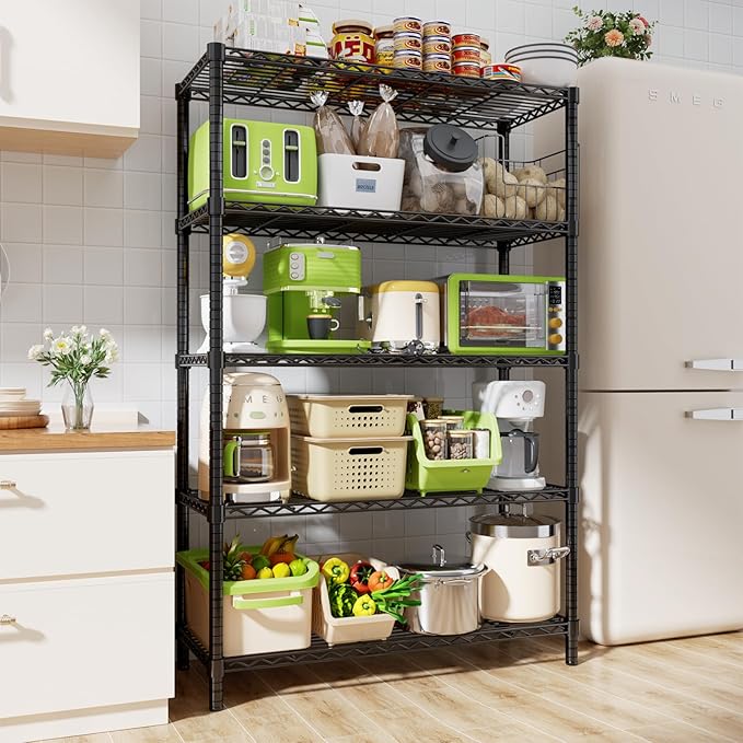 Storage Shelves, 4 PCS 36" L x 14" W x 72" H Heavy Duty Garage Wire Shelving Unit Loads 1750LBS, 5-Tier Adjustable Metal Industrial Utility Shelf Rack for Kitchen, Laundry Room, Basement