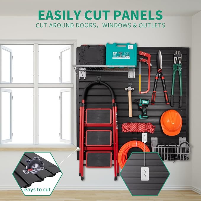 Slat Wall Paneling Garage Slatwall Storage Systems, Slatwall Panel 4x2 ft Garage Wall Organizer PVC Wall Panels Bike Rack Storage & Organization Products Garden Tool Organizer Wall Mount