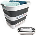 SAMMART 40L (10.5 Gallon) Collapsible Plastic Laundry Basket - Foldable Pop Up Storage Container/Organizer - Portable Laundry Hamper - Space Saving (1, White/Steel Grey)