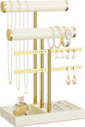 3 Tier Bracelet Holder Display - Beige Leather Bracelet Holder, Detachable T Bar Jewelry Holder Organizer for Bracelet, Necklace, Earrings, Rings, Watches, Bangle
