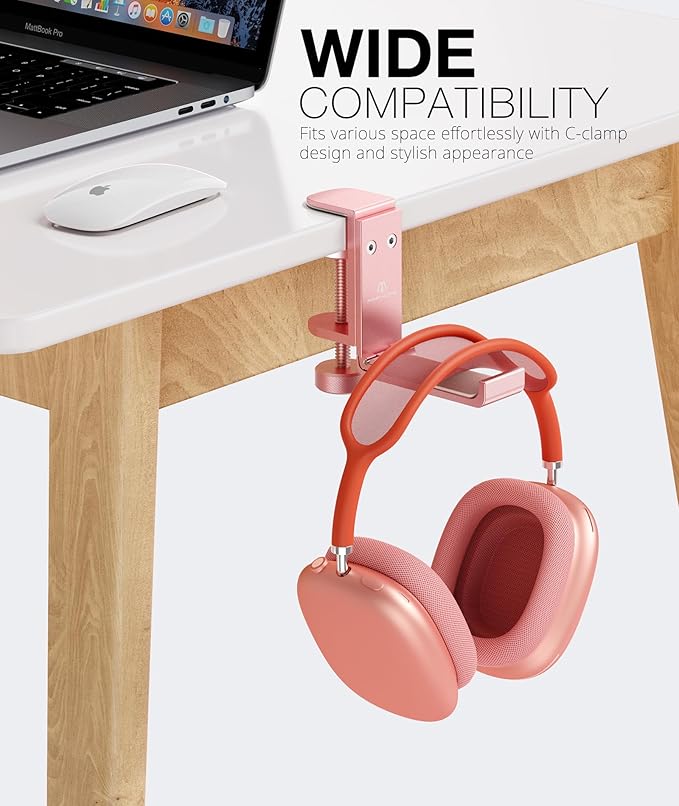 Foldable Headphone Stand and Hook – Aluminum Headset Holder Clamp Mount Under Desk, Universal Fit for Gaming Headphones, Space-Saving Hanger Organizer