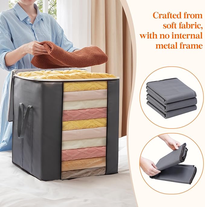 Lifewit 120L Extra Large Blanket Storage Bags, Foldable Comforter Storage with Reinforced Handles, Clothes Storage Containers for King Comforter, Bedding, Pillow, Sheet, Storage Bin with Lids 3 Pack