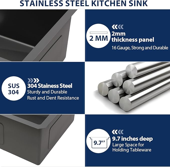 Lordear Matte Black Kitchen Sink 33 Undermount Kitchen Sink 33X19 Inch Ledge Workstation16 Gauge Stainless Steel Single Bowl Under Counter, Darker Than Gunmetal Black