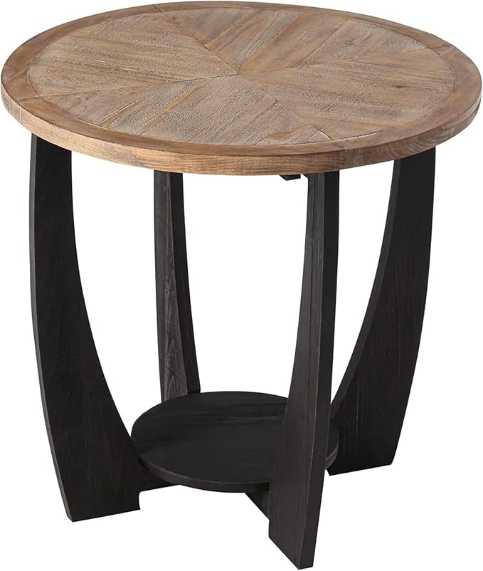 Rustic Farmhouse End Table with Storage Shelf, French Country Accent Side Table for Family, Dinning or Living Room, Small Spaces, Modern, Round
