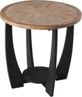 Rustic Farmhouse End Table with Storage Shelf, French Country Accent Side Table for Family, Dinning or Living Room, Small Spaces, Modern, Round
