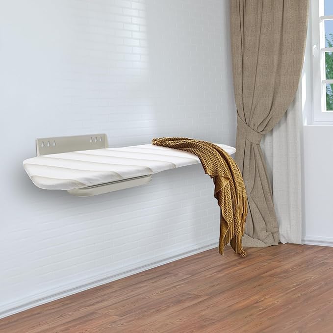 Wall Mounted Ironing Board Foldable Clothes Ironing Table Hiding 180 Degree Swivel Heavy Duty Ironing Board with a Washable Ironing Board Cover for Home Laundry Room (White)