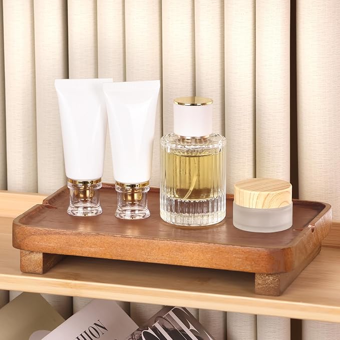 Wood Riser Small Decorative Tray Sink Soap Dish, Vanity Tray Pedestal Stand 9 x 5.9 inches (Light Brown)
