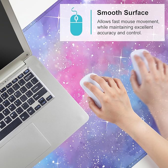 Galaxy Mouse Pad Large, Extended Gaming Desk Mat – 335.43 x 15.75 in – Watercolor Nebula Starry Sky Design, Stitched Edges, Non-Slip Base, Keyboard and Mouse Pad for Office & Home
