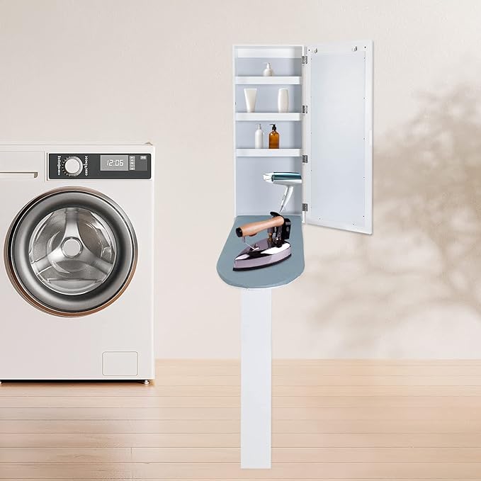 Wall Mounted Ironing Board Cabinet, Built in Swivel Ironing Board Folding with Storage, Foldable Ironing Storage Station for Home, Apartment & Small Spaces