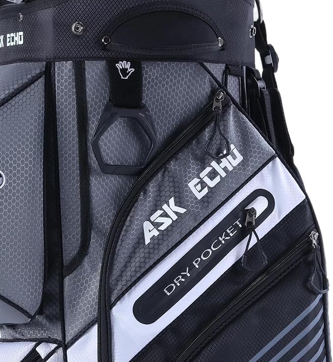ASK ECHO T-Lock Golf Cart Bag with 14 Way Organizer Divider Top, Premium Cart Bag with Handles and Rain Cover for Men
