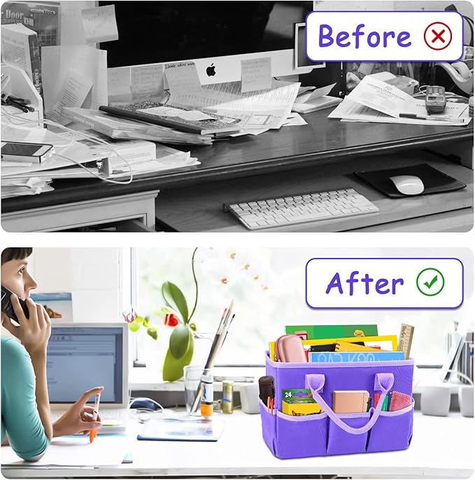 ZKOO Art Organizer Desktop Craft Storage Tote Bag for Crafts, Sewing, Paper, Art, Canvas, Supplies Storage Organization with Handles for Travel or Daily Use (Purple, Small)